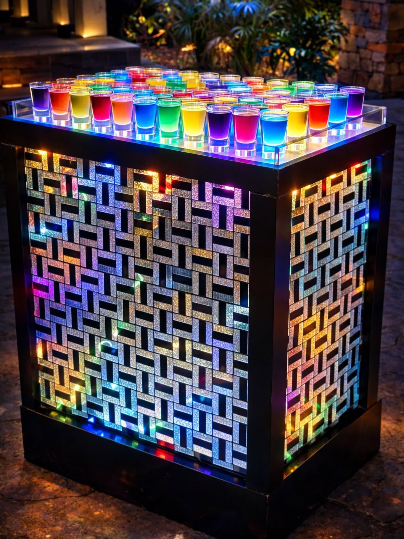 Barra de shots iluminada con luces de colores