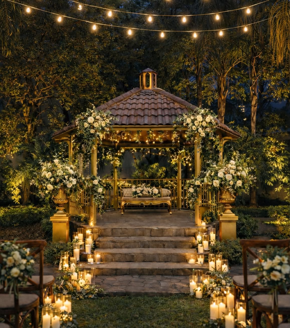 Pasillo de velas hacia el kiosco